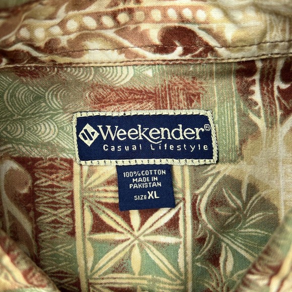 Weekender Shirt Mens Extra Large Brown Hawaiian Short Sleeve Button Up Camp VTG - Picture 3 of 12